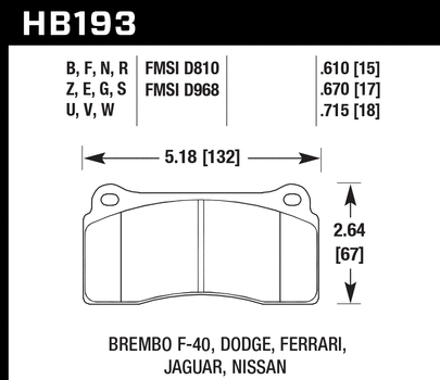 Тормозные колодки HAWK HPS Brembo GT/GT-R (задние), Viper (передние) HB193F.670 - Фото 1