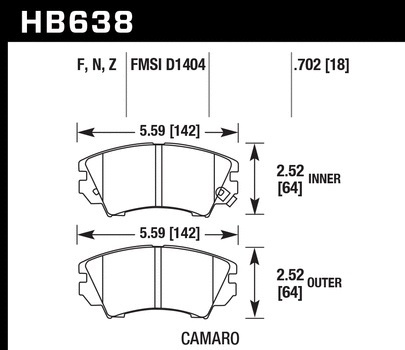 Тормозные колодки HAWK HPS Chevrolet Camaro/Caprice 2010-2015, передние HB638F.702 - Фото 1