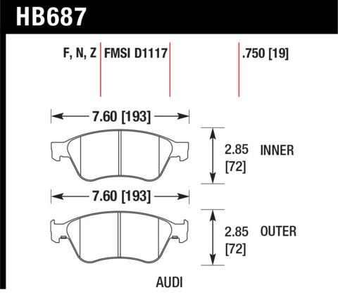 Тормозные колодки HAWK HPS Audi S6/S8, передние HB687F.750 - Фото 1