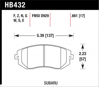 Гальмівні колодки  HAWK High Performance Street Subaru Forester/Impreza/Outback 2003-2010, передні HB432F.661 - Фото 1