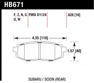 Гальмівні колодки  HAWK High Performance Street Subaru/Toyota 86 2006-2014, задні HB671F.628 - Фото 1